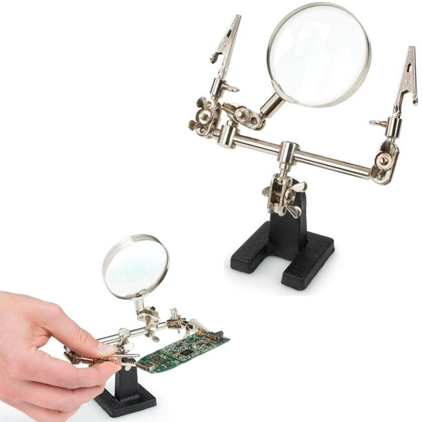 LED SOLDERING IRON STAND HELPING HANDS MAGNIFYING GLASS MAGNIFIER CROCODILE CLIP